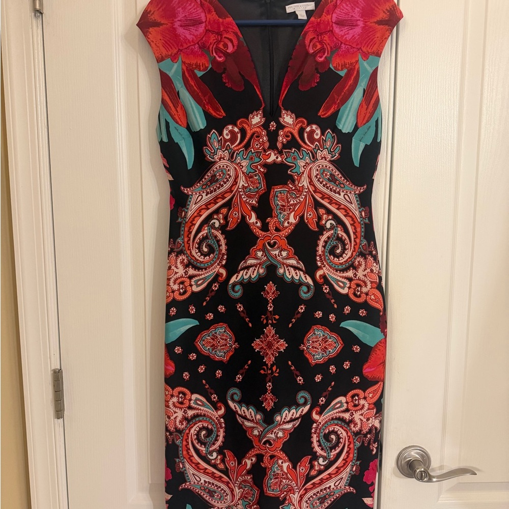 New York & Company Vibrant Paisley Midi Bodycon Dress